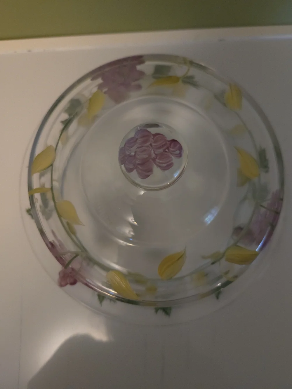 Home Essentials Glass Cheese/Cake Dome Set, Hand Painted Grapes & Vine Motif